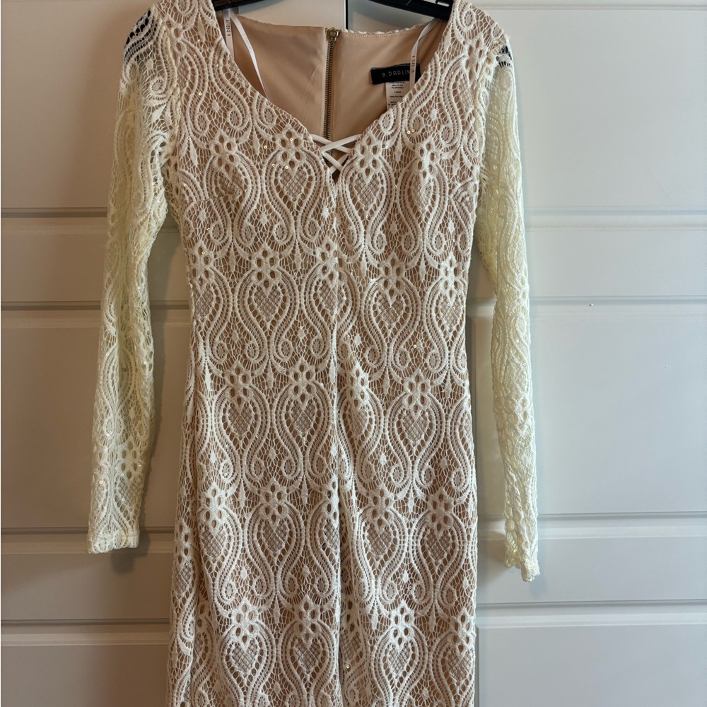 B Darlin Cream Lace Long Sleeve Dress